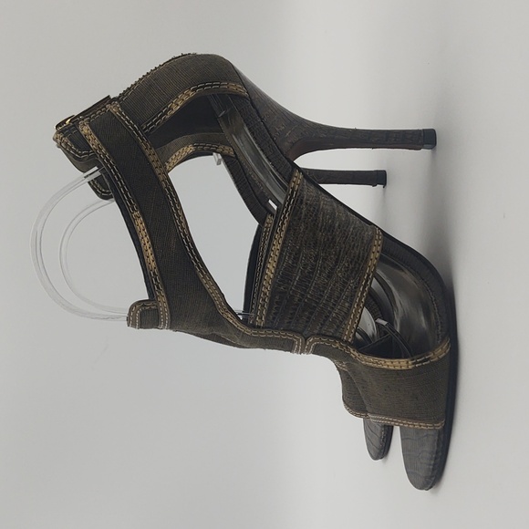 Tory Burch Made In Brazil Leather Caged High Heels Olive Green Boho Luxe 8.5 - Picture 1 of 11